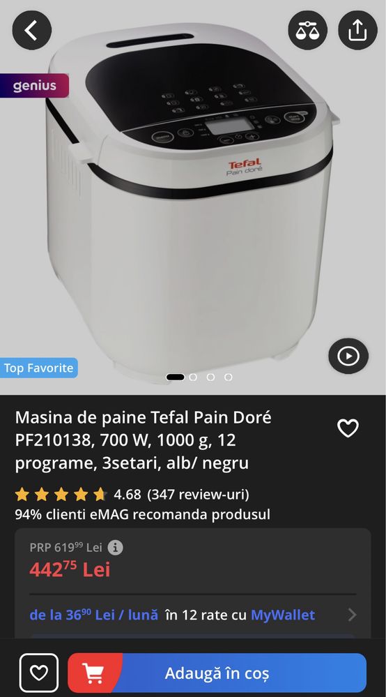 Mașină de pâine Tefal Pain Doré 12 programe