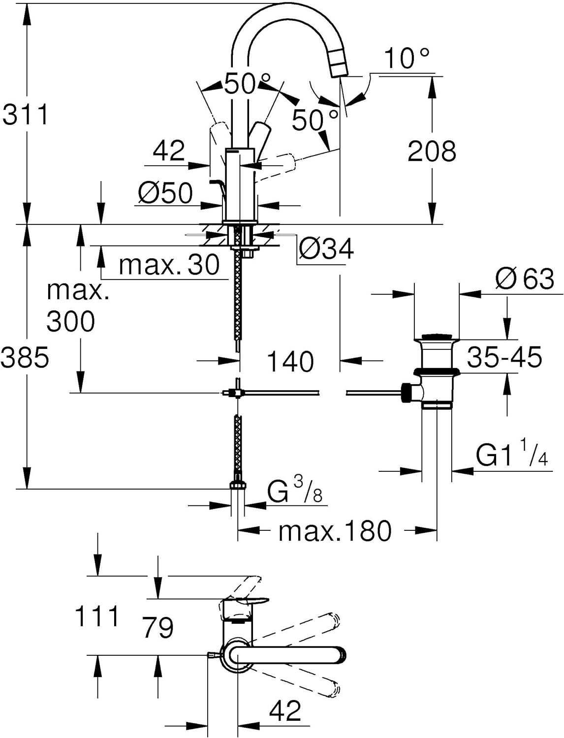 Robinet de chiuvetă GROHE Start, Dimensiunea L, Fixare rapidă