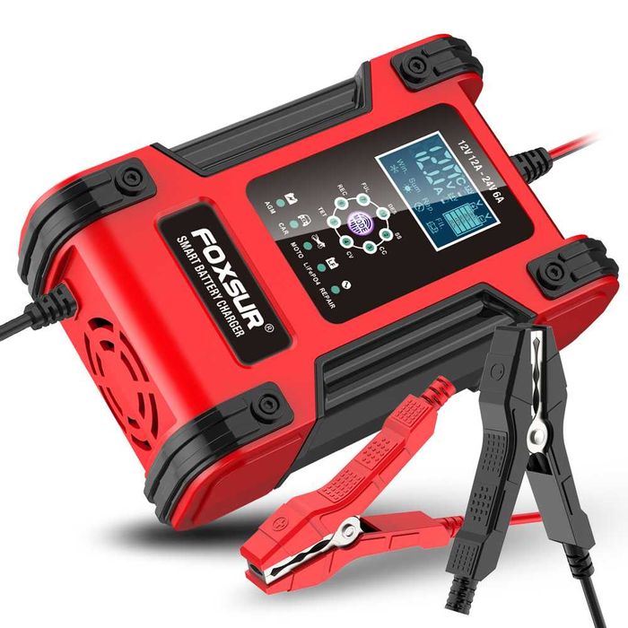 Зарядное устройство Foxsur Зарядка для авто аккумулятора 12В / 24В 12А