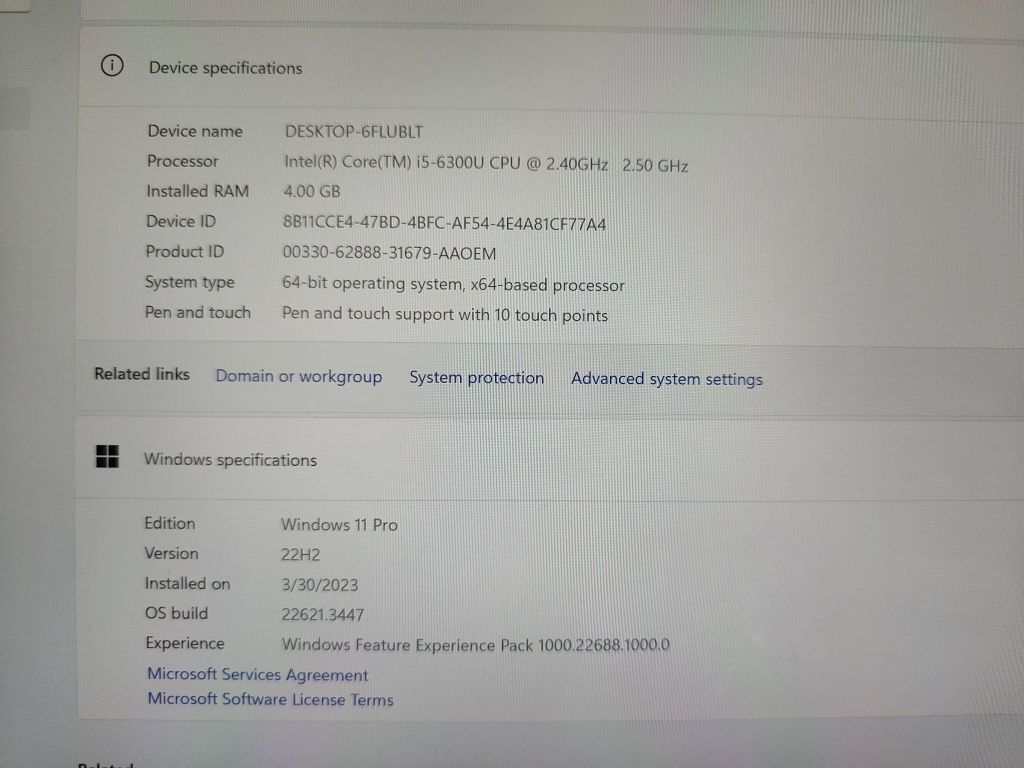 Surface pro 4 i5 6300u, 4gb ram, 128gb ssd, windows 11 pro