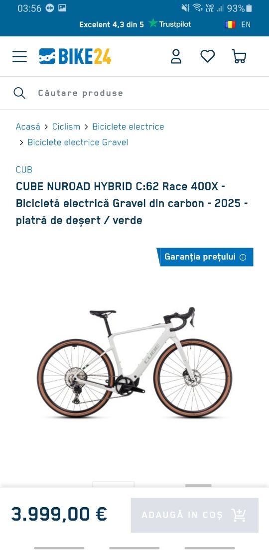 Gravel electric 2025 carbon 14kg  "CUBE NUROAD HYBRID C:62 Race 400X"