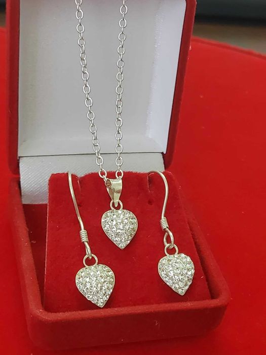 AG42,set argint 925,nou/marcat,3 piese, zirconiu alb, ideal cadou