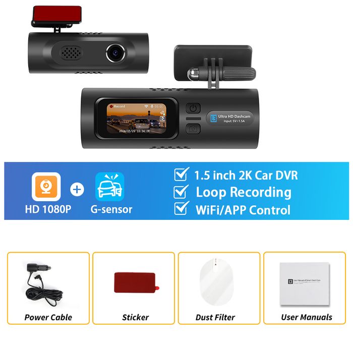 Camera auto DVR QHD 2k, cu Wi-Fi, 2048 x 1080P, Unghi de 150*