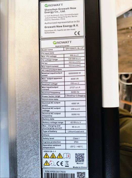 Invertor growatt SPH 6000 TL BL-UP cu baterie growatt 5kw