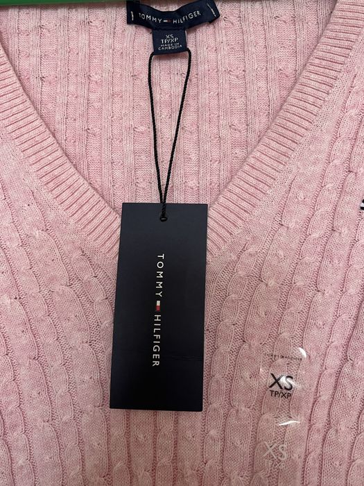 Pulover V neck pentru femei XS roz deschis slim fit  Tommy Hilfiger