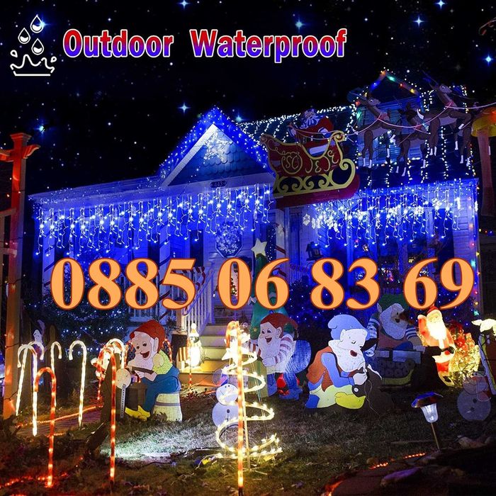 3 м Коледна завеса, коледни лампички, падащи висулки, синя светлина