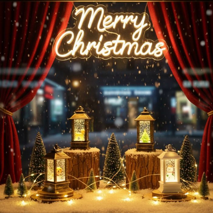 Коледен фенер с падащ сняг