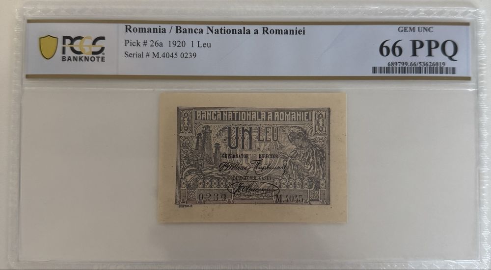 1 leu 1920 PCGS 66 UNC Top Pop