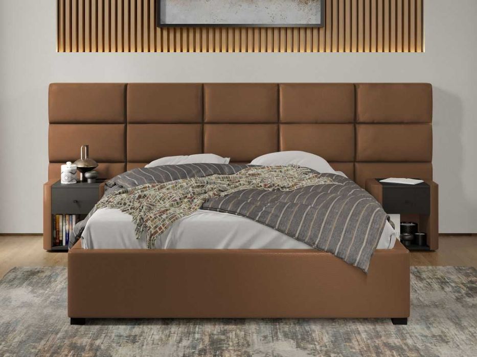 Pat tapitat Cico rabatabil 287 x 114 C2 din piele/stofa Maro Nube 23