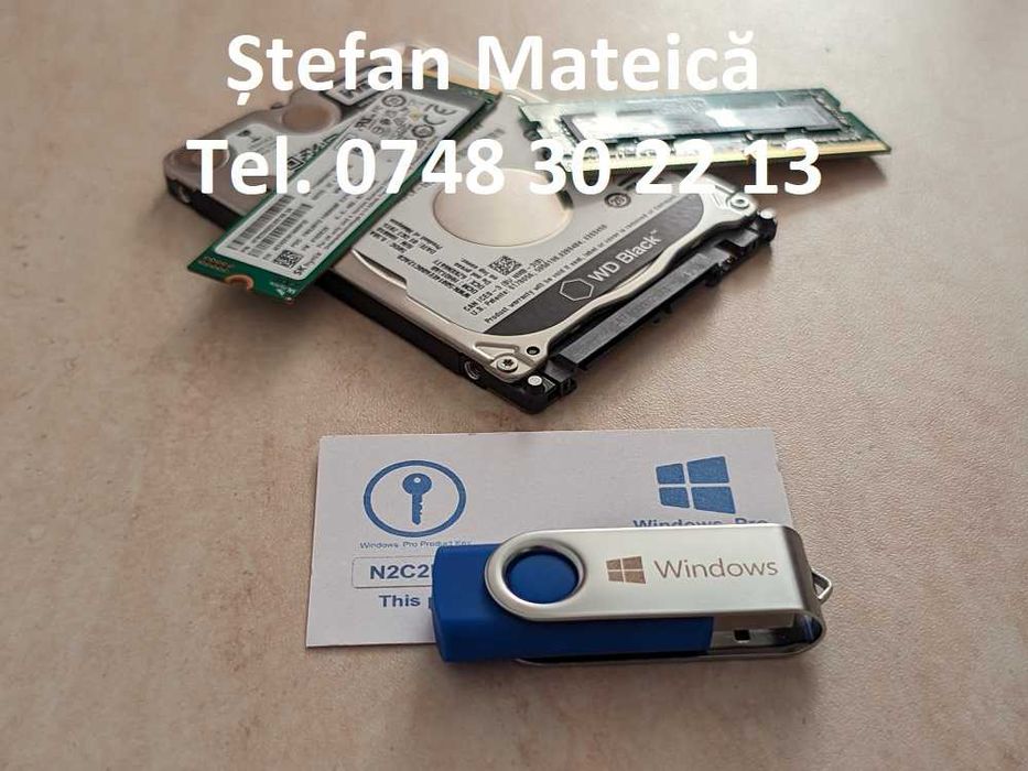 Stick USB nou nouț cu Windows 7, 8.1, 10, 11, Office. Licență retail.
