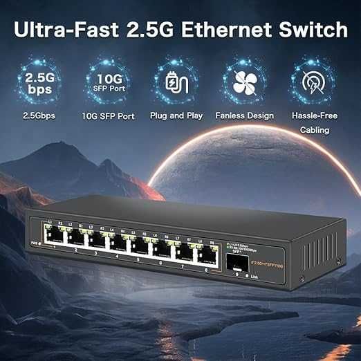 Ethernet комутатор с 8 x 2.5G Base-T порта и 1 x 10G SFP Uplink порт