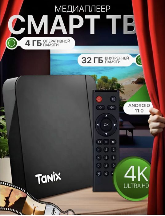 Смарт ТВ приставка для телевизора, память 4/32 ГБ