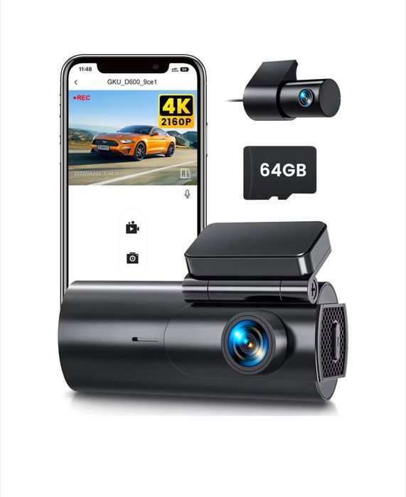 Видеорегистратор GKU D600 4K+2.5K, WiFi, Нощно виждане, 170°