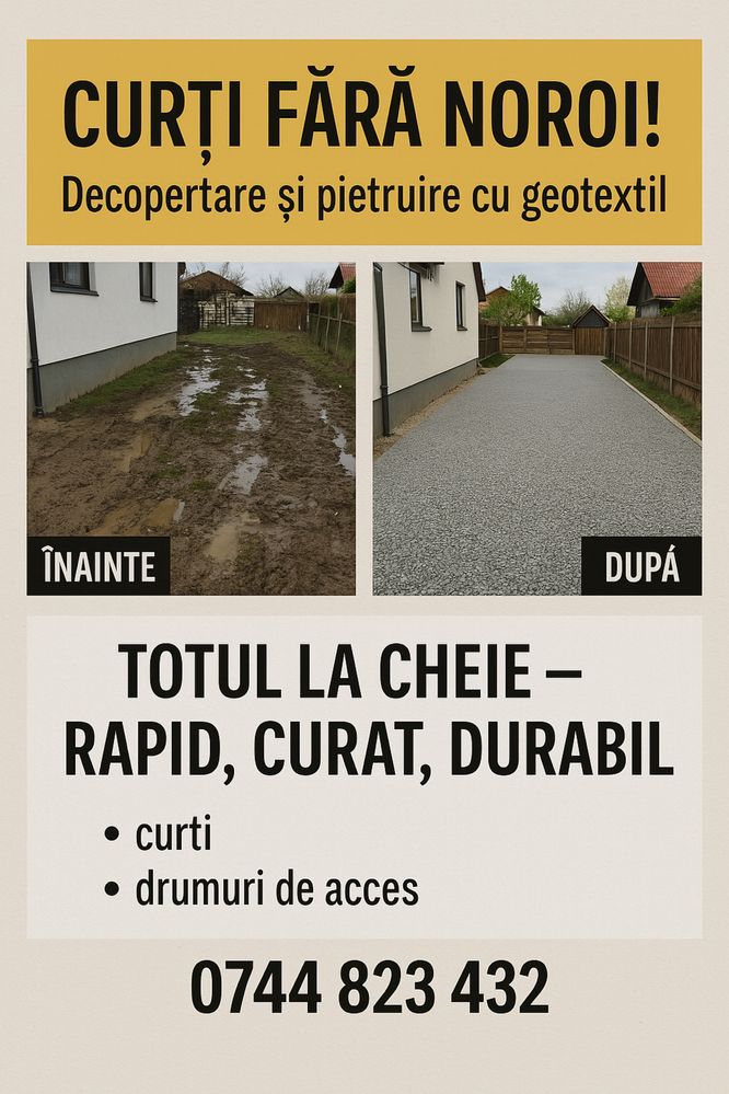 Curți fără noroi – decopertare și pietruire cu geotextil