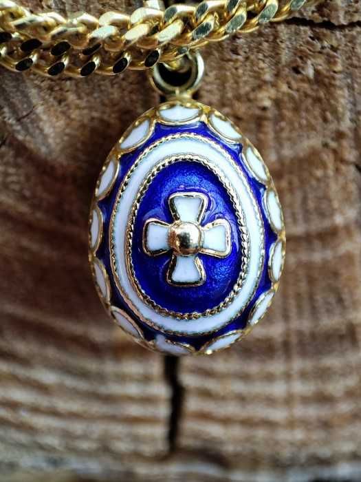 Lantisor lant aur cu pandantiv ou aur imperial rusesc 14k email charm