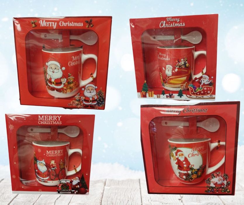 Коледни чаши за подарък + лъжичка и ппдаръчна кутия