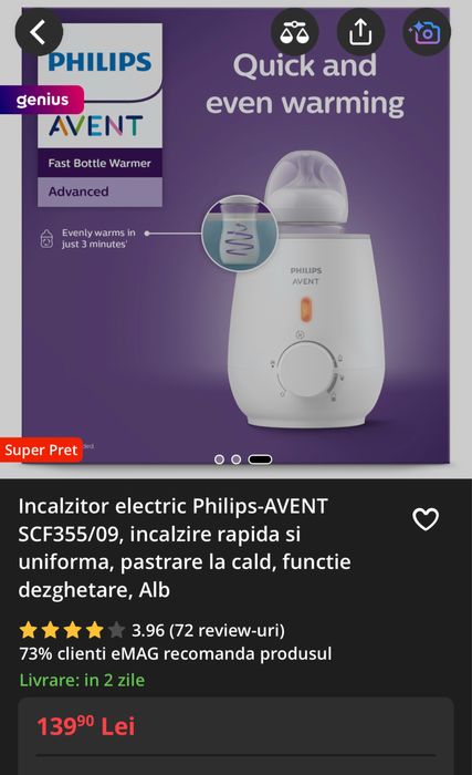 Incalzitor electric Philips-AVENT, incalzire rapida,functie dezghetar