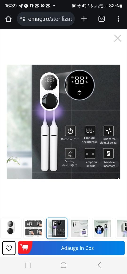 Sterilizator smart UV-C pentru periute de dinti, Distruge 99, 9% din b