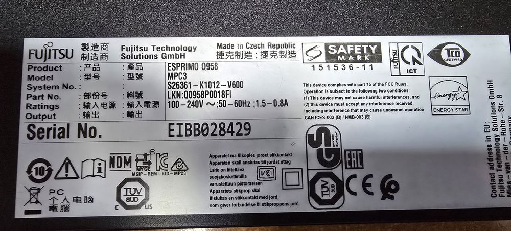 Mini Pc Fujitsu Esprimo model Q958 I5 gen9 16 giga 480ssd