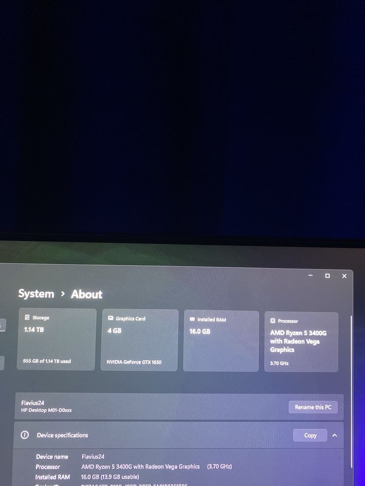 Pc HP (calculator) de gaming Ryzen 5 GTX 16GB DDR4