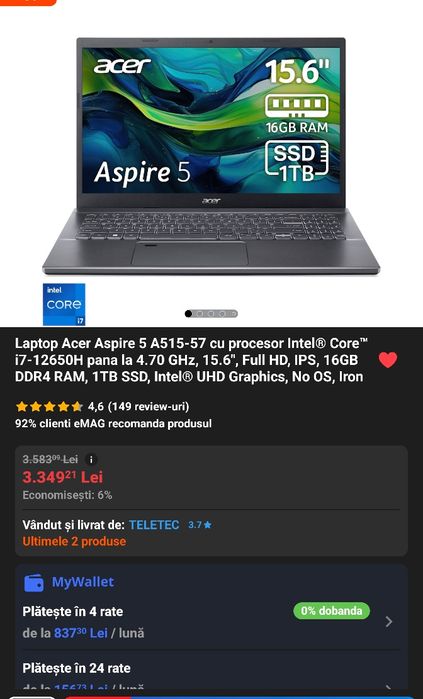 Laptop Acer 1Tb ssd ca nou