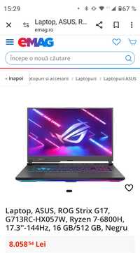 Vând Laptop, ASUS, ROG Strix G17, G713RC-HX057W, Ryzen 7-6800H,