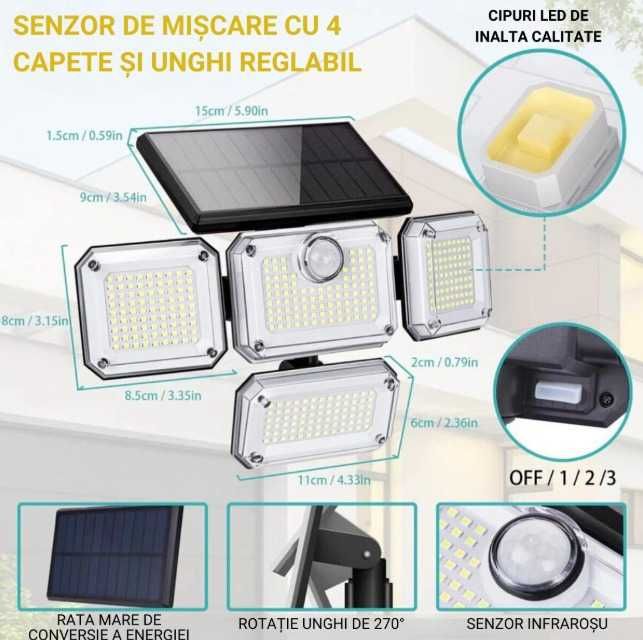 Lampa Solara,333 cip,Senzor Miscare,Reglabila,Telecomanda,Water Resist