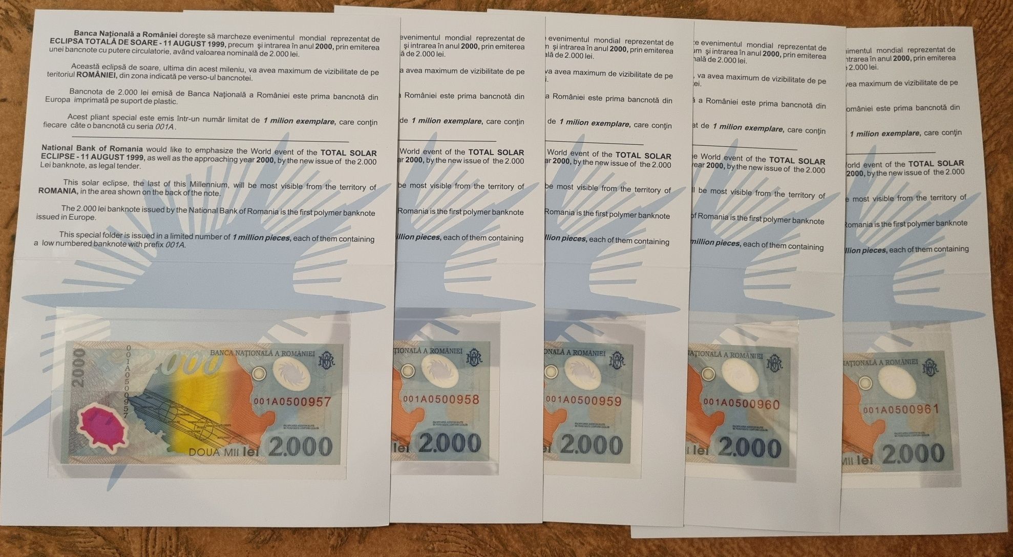 2000 lei 1999 eclipsa UNC consecutive, pliant