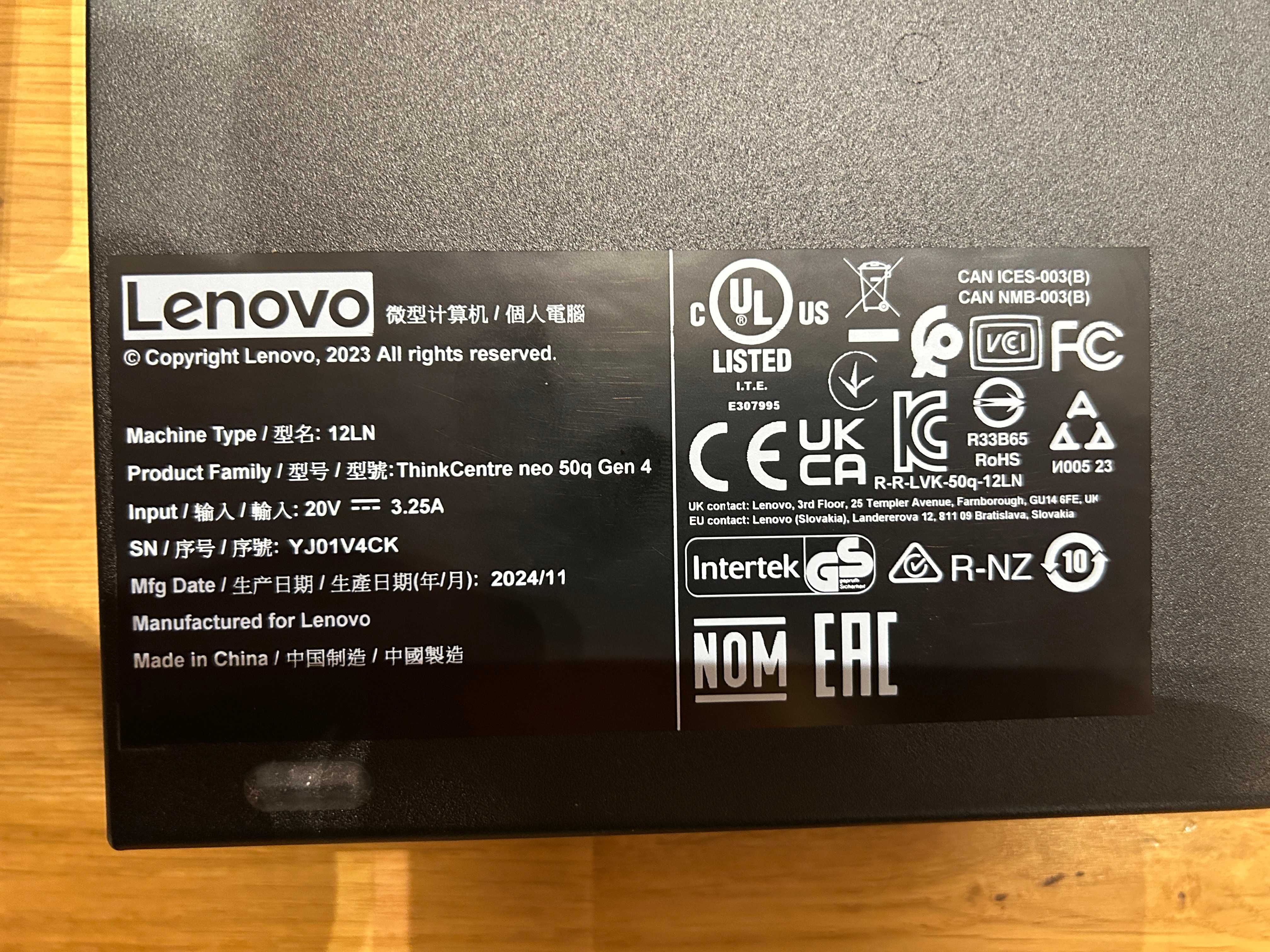 Lenovo ThinkCentre Neo 50q Gen4 Tiny i3-1215U/SSD-512GB PCIe/16GB/WiFi