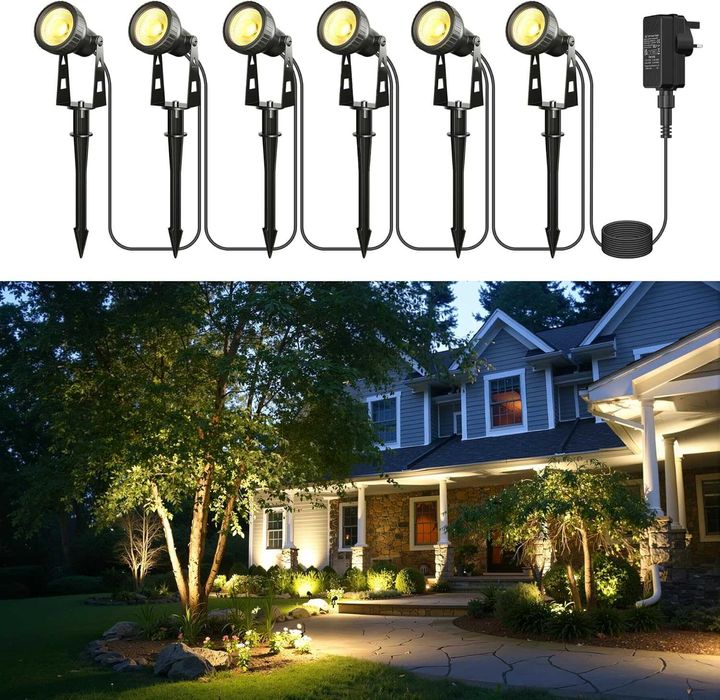 Градински прожектори Zuske 6-в-1 LED външни прожектори с адаптер, IP65