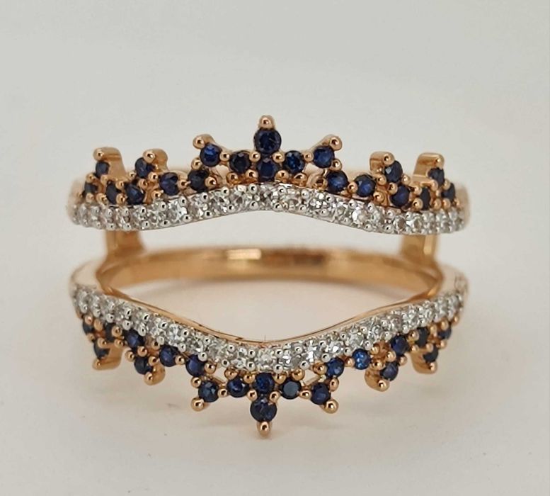 Inel aur roz 14k cu diamante si safire