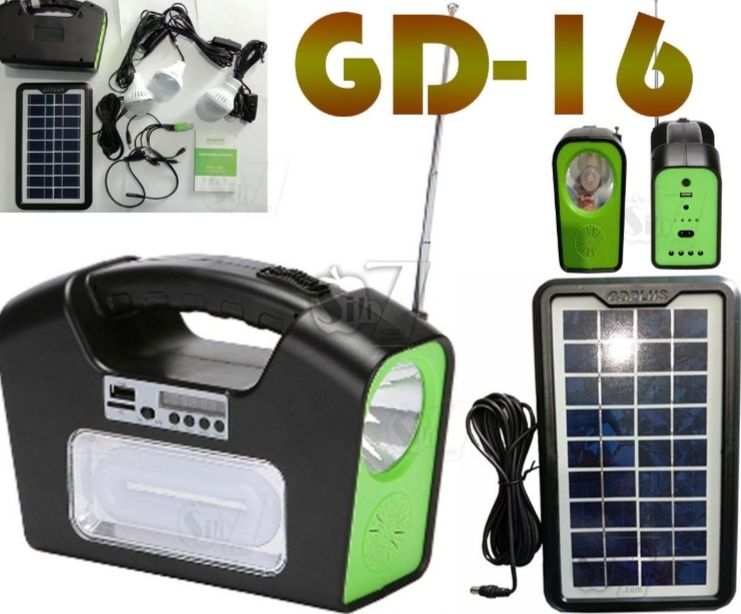 Kit solar portabil GDPLUS GD-16 3 becuri LED radio incarcare telefon