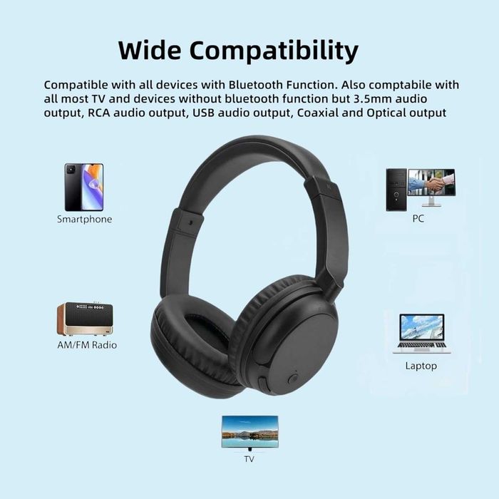 PROW Безжични слушалки с адаптер за телевизор, Bluetooth 5.3
