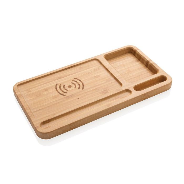 Organizator Birou Din Bambus Cu Incarcare Wireless 5W