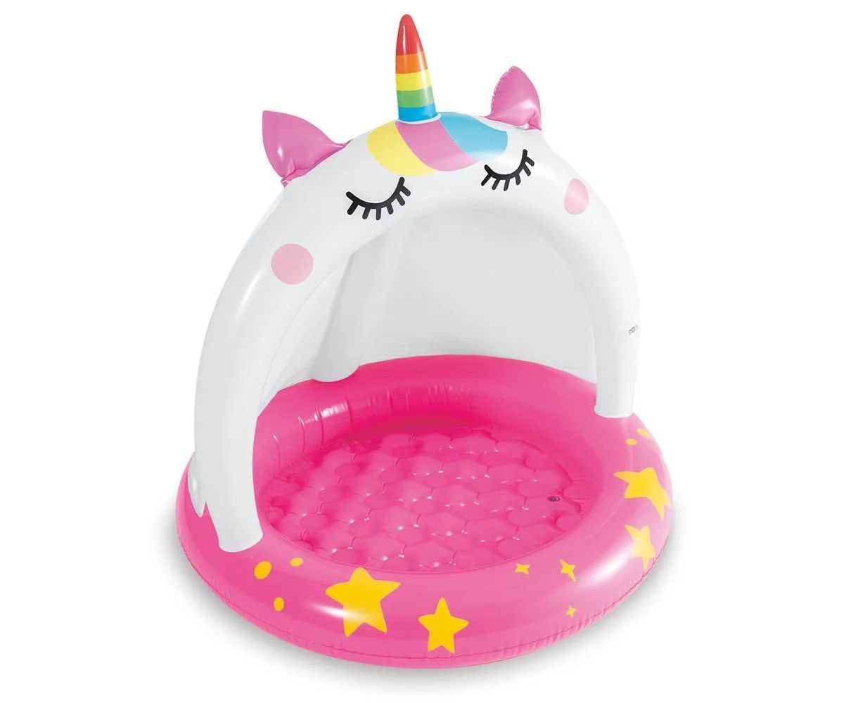 Бебешки надуваем басейн Intex Unicorn, 102 x 102 см със сенник