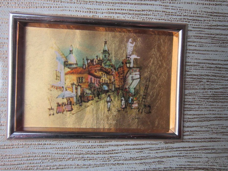 cadou rar tablou pe foita de aur miniatura  Italia 1970