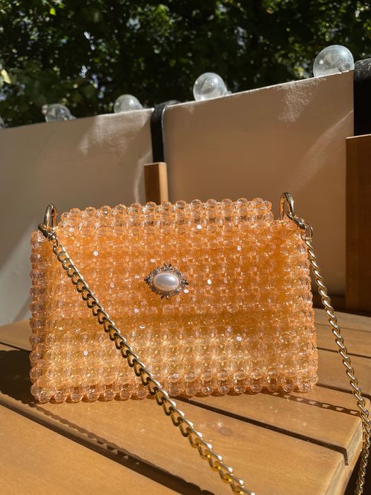 Geantă handmade aurie cu mărgele