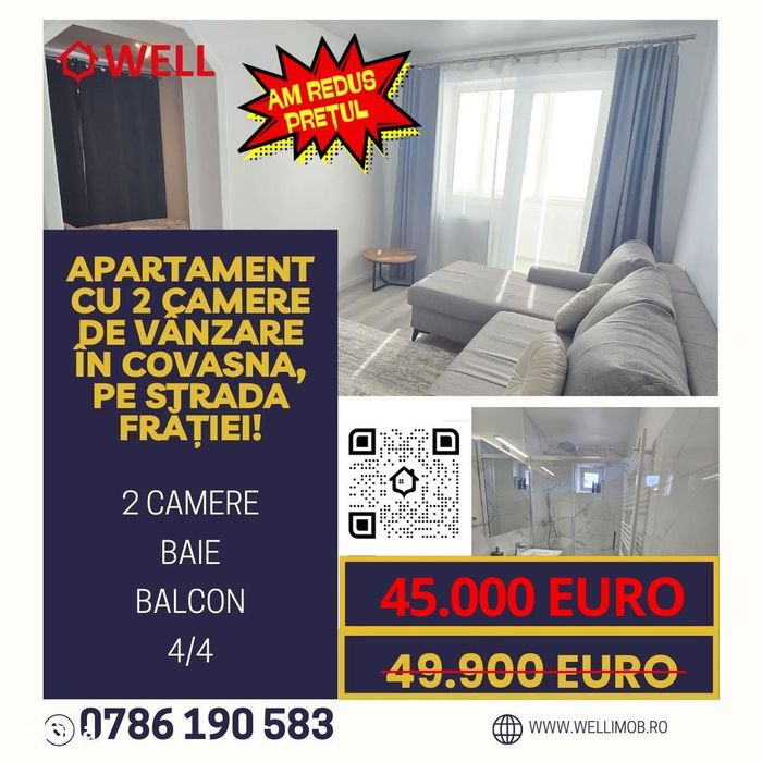 Apartament cu 2 camere de vânzare în Covasna, pe strada Frăției!