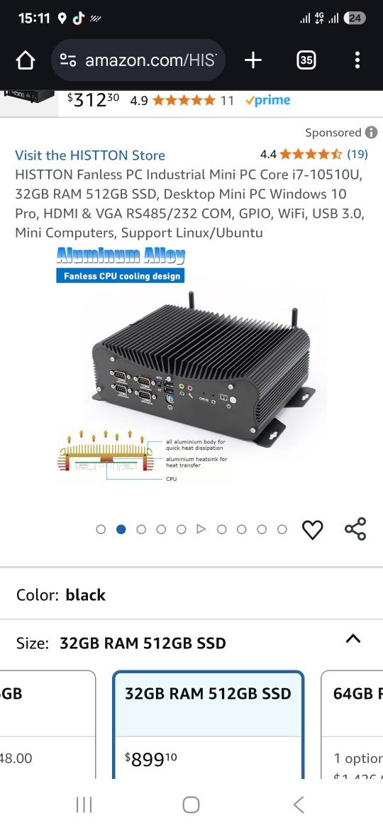 HISTTON PC industrial, Core i7-10510U, 32GB RAM, SSD 512, nou