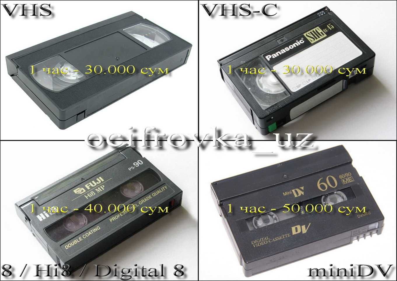 оцифровка видеокассет VHS / VHS-C / Video 8 / Hi8 / Digital 8 / miniDV