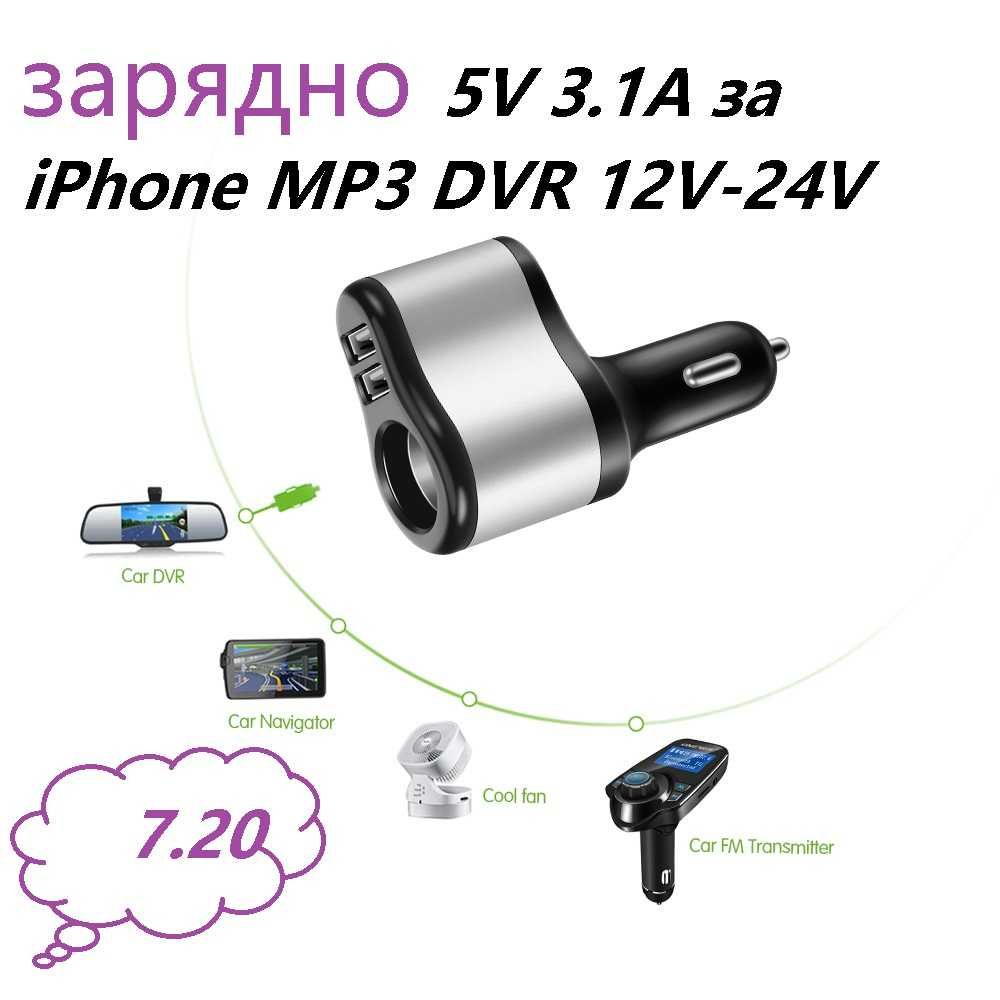 USB зарядно с волтметър на 12-24 волта за автомобили