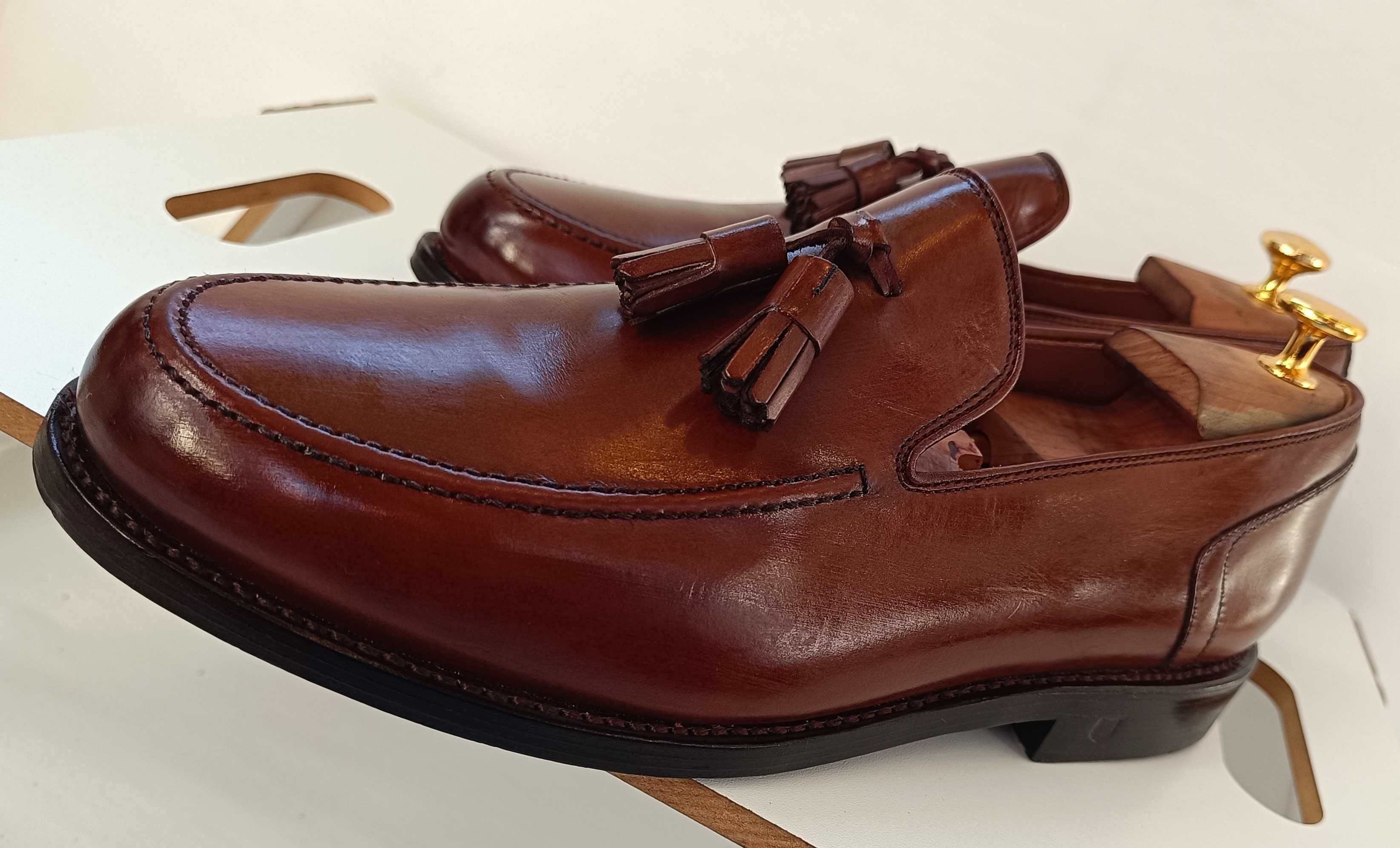 Pantofi loafer de lux 43.5 44 lucrati manual Henry Stevens piele natur