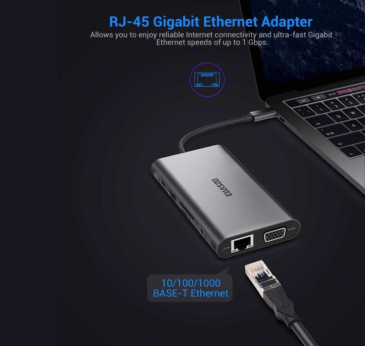 Hub USB-C 11 in 1 multifuncțional – HDMI 4K, RJ45, USB 3.0, SD