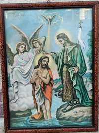 Icoana botezul Isus Hristos vintage Tottorescu 1890