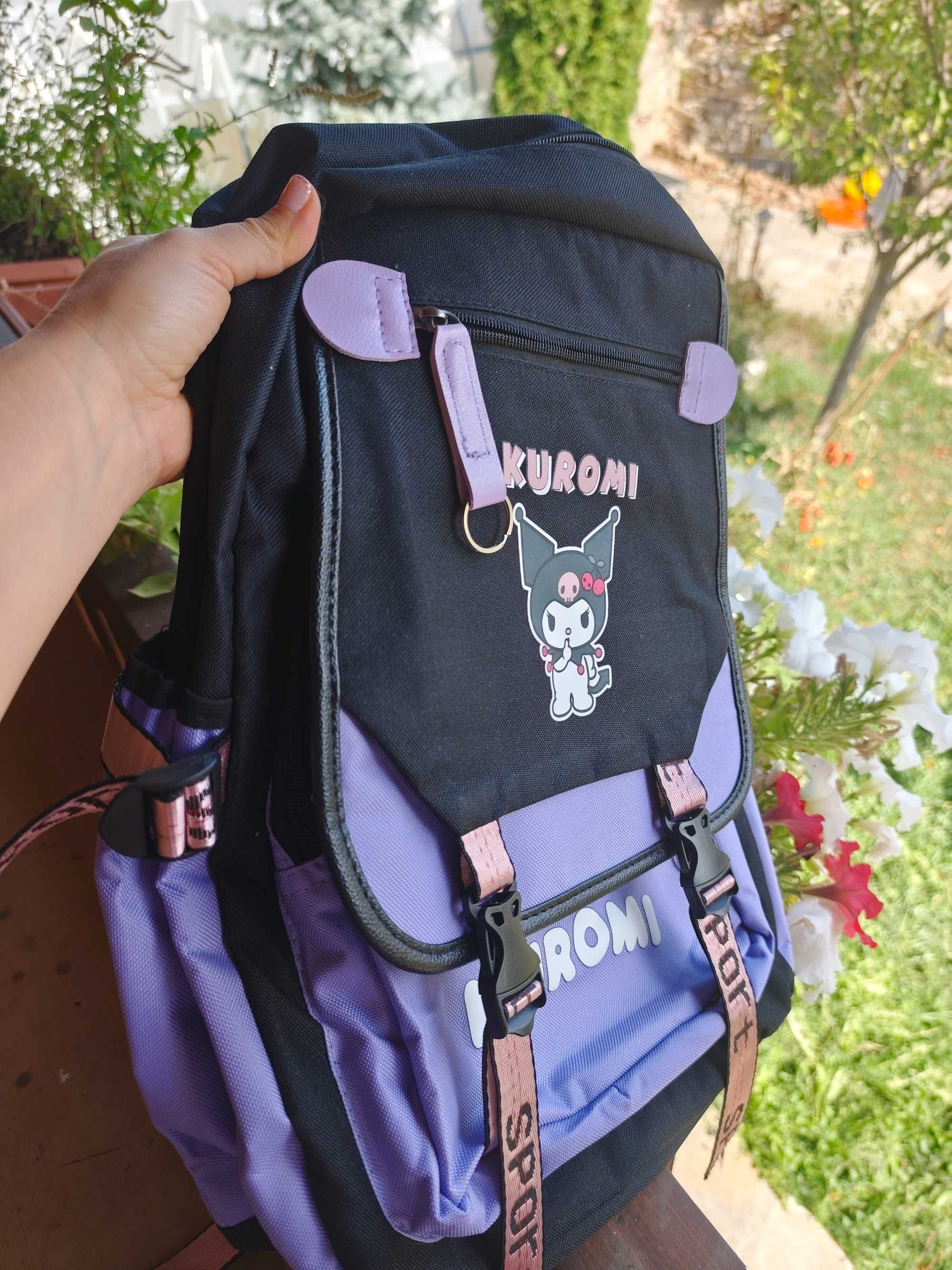 Раница за училище куроми kuromi черна с лилаво