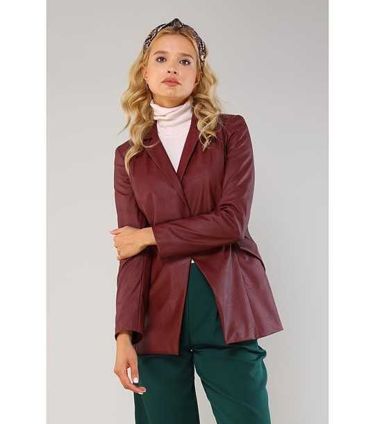 Ново дамско сако от еко кожа в цвят бордо, размер: 2XL