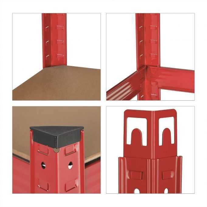 Тежкотоварен стелаж Relaxdays с 5 рафта в червено 180см,до 875кг