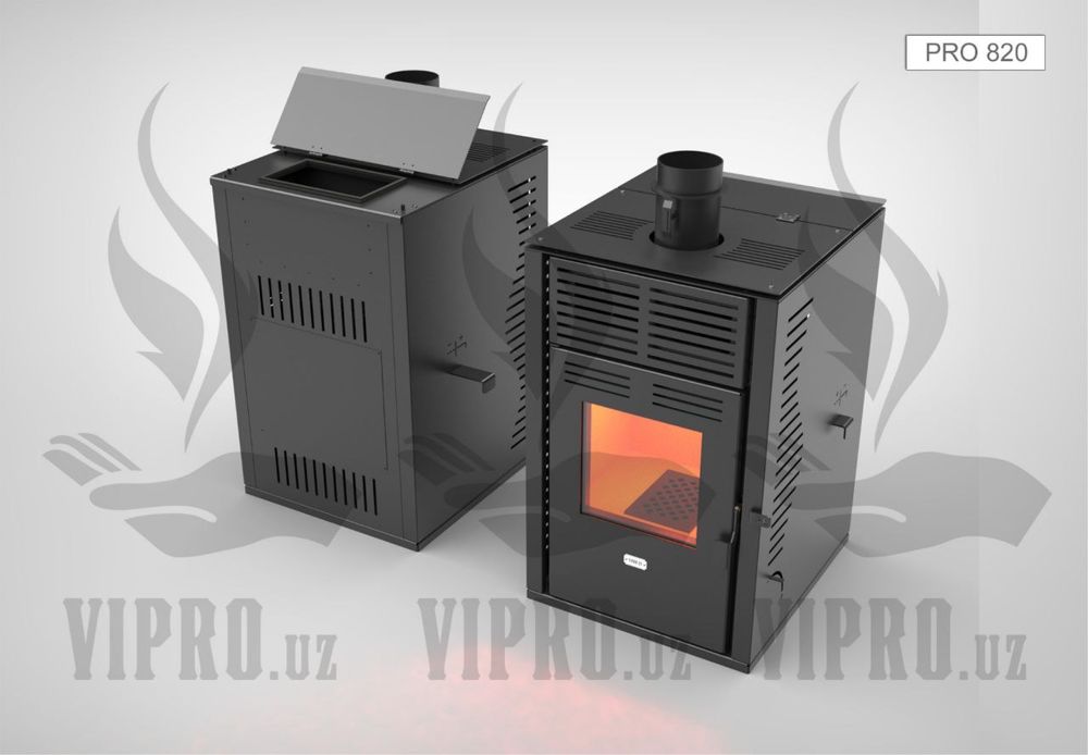 Печь Pro-820 пиллетная печь, 3 вида топлива, пиллеты, дрова, уголь