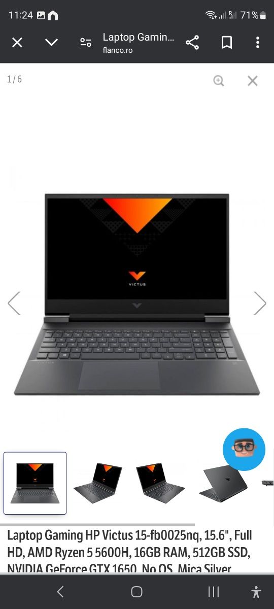 Laptop Gaming/Office  HP Victus 15-fb0025nq în garanție 12 luni