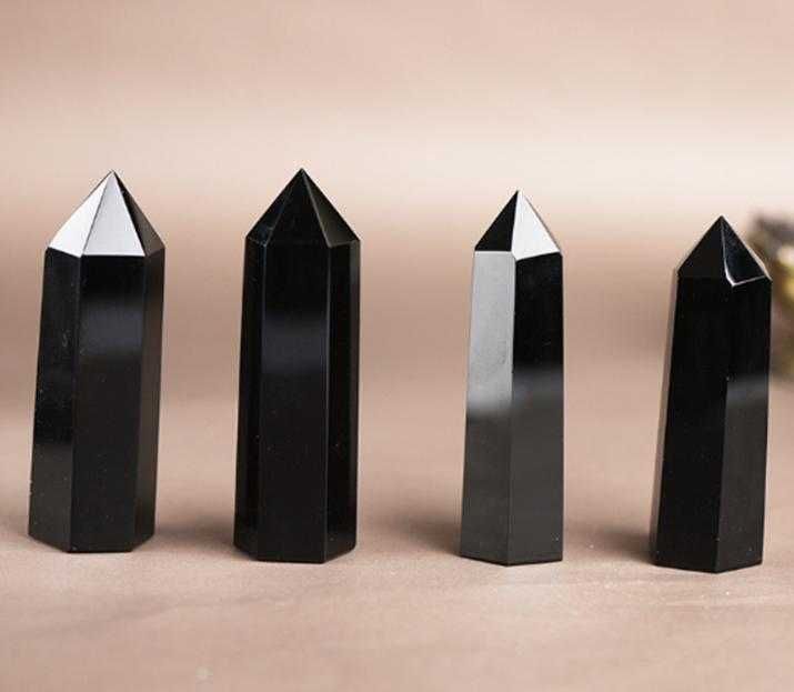 Пирамидален Обелиск Монокристал Полиран Черен Обсидиан Камък Закрилник